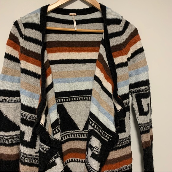 Free People Stripe Aztec Tribal Rolla Coasta Long Angora Wool Cardigan Sweater M - Picture 5 of 11
